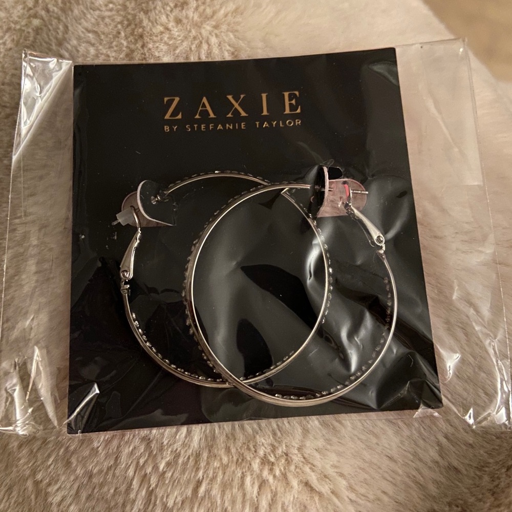 NWT Zaxie by Stefanie Taylor CZ hoop earrings